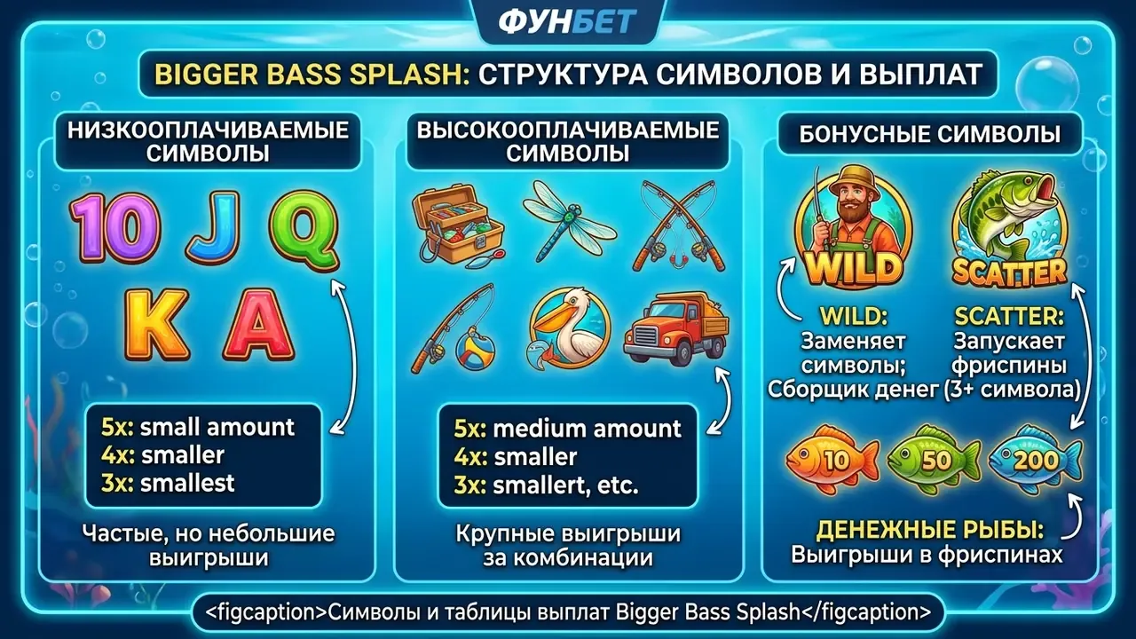 Символы и таблицы выплат Bigger Bass Splash